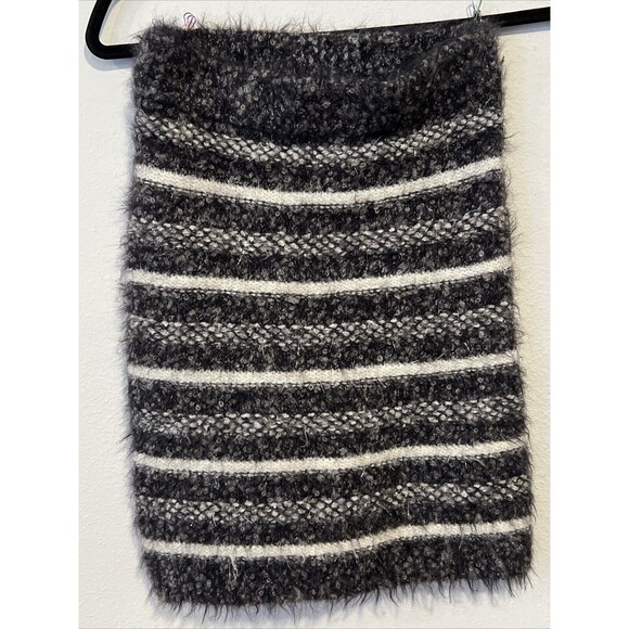Zara Skirt Womens Small Grey Faux Fur Wool Blend‎ Pencil Mini Tweed Metallic - Picture 1 of 8